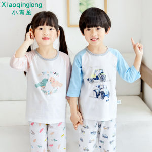 Pure Cotton Summer Sleepwear Set for Kids Air Conditioning Suit Short Sleeve Midi Pants Home Clothes Breathable Moisture Wicking