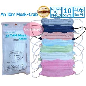 Khẩu trang cua An Tâm mask crab túi 10 cái 4 lớp kháng khuẩn lọc bụi PM 0.3 quai thun co dãn nhiều màu đẹp cotienshop87
