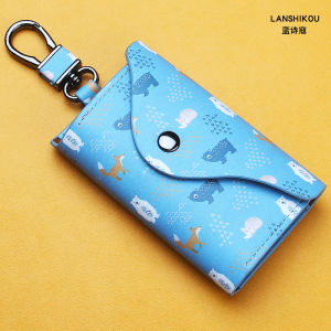 Mini Key Pouch Mens Key Holder Storage Bag Cartoon Print PU Leather Youth Fashion Online Exclusive Cushion Shape Key Case