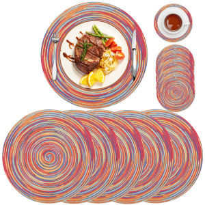 Cotton Place Mat Woven Round Placemats 34/38cm Heat Resistant Table Mats Washable Plate Mats Coasters for Dining Table Decor