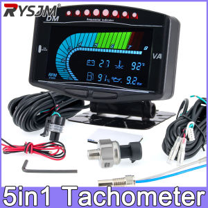 RYSJM | 5in1 Tachometer Water Temperature Oil Pressure Gauge Voltmeter Fuel Level + Water Temp Sensor 10mm Oil Press Sensor 1/8 NPT