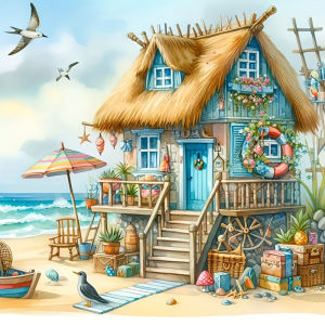 Huacan Diamond Painting House Full Square Round Embroidery Sale Seaside Picture Of Rhinestones Handmade Gift