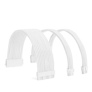 FormulaMod All White PSU Extension Cable Kit  Solid Color Cable Solid Combo 300mm ATX24Pin PCI-E8Pin CPU8Pin With Combs