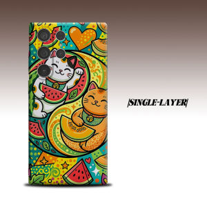lucky cat watermelon For Samsung Galaxy S26 S25 S24 A56 A36 Dual Layer Luxury Fashion Full Lens Protective Case
