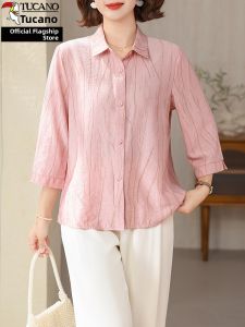 TUCANO | Middle-aged Summer Style Blouse Snow-spun Fabric Short Sleeve