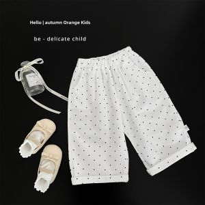 Spring and Autumn Korean Style Cotton Dots Print Straight Pants for Girls