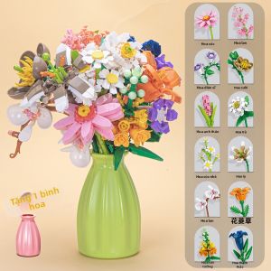 YIXINGMING | Đồ Chơi Bó Hoa Lắp Ráp Kiểu Hoa Vĩnh Cửu có Bình Hoa