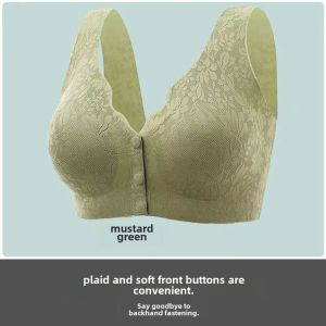Plant Florals Simple Bra Style with Front Buckle Nylon Material Medium Thick Cup for Young Women U-Shaped Gathered Cup Bra