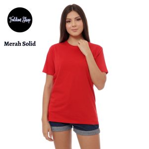 Kaos Polos Wanita Oneck Lengan Pendek Bahan Katun Combed 30s Warna Merah Solid