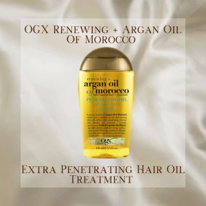 OGX Renewing + Argan Oil Of Morocco Extra Penetrating Hair Oil Treatment 100mL\\n\\n What is OGX Renewing + Argan Oil Of Morocco Extra Penetrating Hair Oil?\\n\\nThe OGX Renewing + Argan Oil of Morocco Extra Penetrating Hair Oil is a premium hair treatment designed to nourish and strengthen hair. It is enriched with Moroccan argan oil, which is known for its exceptional hydrating properties. This 100mL hair oil treatment provides deep conditioning and helps repair damaged hair, leaving it soft, shiny, and manageable.\\n\\n Key Ingredients\\n\\nThe OGX Renewing + Argan Oil of Morocco Extra Penetrating Hair Oil is formulated with a blend of natural ingredients, including:\\n\\n- **Argan Oil**: A rich source of antioxidants and essential fatty acids, which help nourish and protect hair from damage.\\n- **Vitamin E**: An antioxidant that helps prevent free radical damage and promotes healthy hair growth.\\n- **Jojoba Oil**: A lightweight oil that penetrates the hair shaft, providing moisture and preventing breakage.\\n\\n Benefits of Using This Product\\n\\nUsing the OGX Renewing + Argan Oil of Morocco Extra Penetrating Hair Oil offers numerous benefits for your hair, including:\\n\\n- **Deep Conditioning**: The formula deeply penetrates the hair shaft, providing intense hydration and nourishment.\\n- **Strengthens Hair**: The combination of argan oil and vitamin E helps strengthen hair, reducing breakage and split ends.\\n- **Shiny & Manageable Hair**: Regular use of this hair oil leaves hair looking shiny, smooth, and easy to manage.\\n\\n How to Use OGX Renewing + Argan Oil Of Morocco Extra Penetrating Hair Oil\\n\\nTo get the most out of the OGX Renewing + Argan Oil of Morocco Extra Penetrating Hair Oil, follow these application techniques:\\n\\n1. **Apply to Dry Hair**: Start by applying a small amount of the hair oil to dry hair, focusing on the mid-lengths and ends.\\n2. **Massage into Scalp**: Gently massage the remaining oil into your scalp to promote blood circulation and stimulate hair growth.\\n3. **Leave-In Treatment**: For best results, leave the hair oil in overnight or for at least an hour before washing it out.\\n\\n Best Practices for Maximum Effectiveness\\n\\nTo ensure maximum effectiveness of the OGX Renewing + Argan Oil of Morocco Extra Penetrating Hair Oil, follow these tips:\\n\\n- **Use Consistently**: Apply the hair oil regularly to maintain healthy, hydrated hair.\\n- **Avoid Overuse**: While the hair oil is safe for daily use, avoid overusing it, as this may lead to greasy hair.\\n- **Combine with Other Products**: Use the hair oil in conjunction with other OGX products for optimal results.\\n\\n Comparison with Other Argan Oil Hair Treatments\\n\\nWhen comparing the OGX Renewing + Argan Oil of Morocco Extra Penetrating Hair Oil to other argan oil hair treatments, consider the following factors:\\n\\n Moroccan Argan Oil vs OGX Renewing + Argan Oil of Morocco\\n\\nWhile both products contain argan oil, the OGX Renewing + Argan Oil of Morocco Extra Penetrating Hair Oil offers a more comprehensive formula, combining argan oil with other beneficial ingredients like vitamin E and jojoba oil. This makes it a more effective choice for those seeking a multi-benefit hair treatment.\\n\\n 100mL Hair Oil vs Other Sizes\\n\\nThe 100mL size of the OGX Renewing + Argan Oil of Morocco Extra Penetrating Hair Oil is perfect for regular use, offering a good value for money. Compared to smaller sizes, the 100mL bottle allows for extended use, making it a cost-effective option.\\n\\n Customer Reviews and Testimonials\\n\\n Positive Experiences\\n\\nMany customers have reported positive experiences with the OGX Renewing + Argan Oil of Morocco Extra Penetrating Hair Oil, praising its ability to nourish and strengthen hair. Users have noted that regular use has left their hair feeling softer, smoother, and more manageable.\\n\\n Negative Feedback and Common Issues\\n\\nSome users have reported experiencing greasy hair when using the hair oil, particularly if they apply too much at once. To avoid this issue, it is recommended to start with a small amount and adjust as needed.\\n\\n Conclusion\\n\\nThe OGX Renewing + Argan Oil of Morocco Extra Penetrating Hair Oil is a premium hair treatment that provides deep conditioning and nourishment for healthy, shiny hair. With its rich blend of natural ingredients, this 100mL hair oil is an excellent choice for those seeking a multi-benefit hair treatment. By following the application techniques and best practices outlined above, you can enjoy the many benefits of this exceptional hair oil.\"
