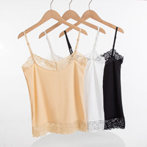 #3858 เสื้อซับสายเดี่ยวแต่งลูกไม้ เสื้อสายเดี่ยวผู้หญิง สามสี ดำ-ขาว-ครีม size: L/XL/2XLราคาขายส่งจัดส่งในวันเดียวกัน