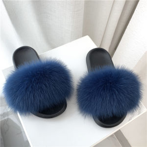 Fluffy Slippers Womens Outwear Summer Online Influencer Fashion Real Fur Fox Fur Flats Fur Sandals Ins Soft Bottom Slippers