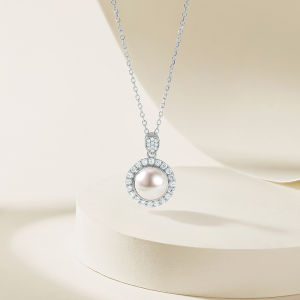 ZHOU LIU FU 周六福 สร้อยคอเงินสเตอร์ลิง สร้อยคอจี้ไข่มุกน้ำจืด S925 Sterling Silver Natural Freshwater Pearl Necklace Minimalist Elegant Jewelry for Women Girls X0615459