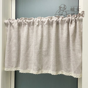 Japanese Style Cotton Linen Semi-Sheer Door Curtain Bedroom Rod Pocket Curtain Kitchen Cabinet Short Curtain No-Punching Needed