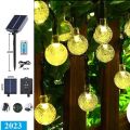 Đèn led dây năng lượng mặt trời 60 bóng 11m Có thể sạc bằng điện (mẫu mới 2023). 