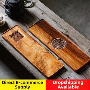 Wooden Bamboo Rectangular Tea Tray Storage and Drainage