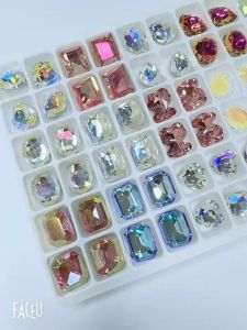 72pcs 6-10mm Mix Diamond Tray Super Flash Oddly Shape Diamond Square Drop Oval Heart Shape accessories 新款炫彩混色混款AB水晶玻璃钻美甲钻指甲贴钻diy美甲饰品