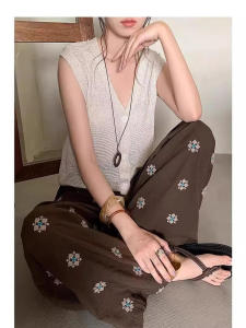 Retro Hong Kong Style Linen Casual Pants Women Loose Lazy Loose Straight Leg Pants Autumn New Arrival Comfortable High Waist