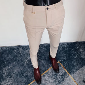 Ice Silk Nine-Five Casual Pants Mens Summer Thin Slim Fit Fashionable Business Suit Pants Korean Style Versatile Fashionable