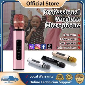 [Penjual Tempatan] Wireless Microphone Dual Speaker Karaoke Mic With Dynamic Singing Microphone Bluetooth Microphone