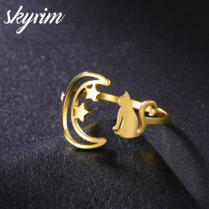 Skyrim Quyến Rũ Nhẫn thanh lịch Mặt Trăng Với Mèo thiết kế khoét lỗ trang sức thời trang Vòng Đối Với Phụ Nữ