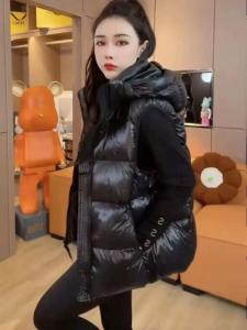 Womens down Cotton Vest Autumn Winter New Style Outerwear Warmth Fashionable Commute Pure Color Zipper Closure Hooded