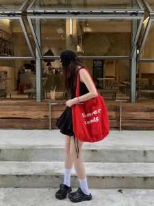 Casual Summer Printed Denim Canvas Shoulder Bag Large Capacity Single Strap Handbag for Commuting And Shopping