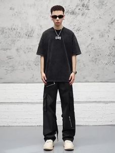 Zipper Design American style Work Pants Mens fashion summer Sweatpants loose Straight wide leg pants Casual Pants