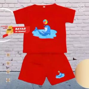 Stelan anak baju celana usia 1-8 tahun lengan pendek dolphin