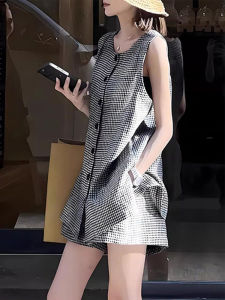 Shalldoer | Chic Plaid Set Womens Sleeveless Vest Casual Shorts Two-Piece Suit Summer 2025 Age-Defying High-End Feeling Xiang Style Fashion