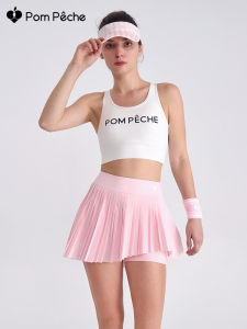 Pink Sporty Skirt by PomPeche Running Fitness Training Gym Half-length Pleated Skirt Badminton Tennis Exercise Womens Fashion