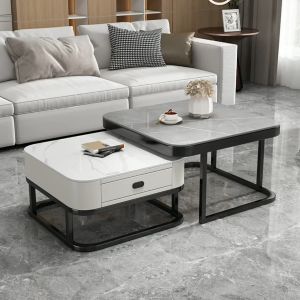 SUPfurniture Rock Plate Glass Coffee Table Luxury Modern Home Living Room Iron Coffee Table TS0D