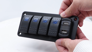 2/3/4/5+1 Gang Waterproof Marine Rocker Switch Panel+Dual USB Charger Ports Blue LED Rocker Switch Panel Kit for Marine Boat 5V 4.8A