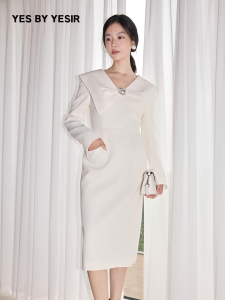 Autumn Designer Reconstruction Bow Neck Slim Fit Dress