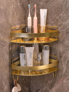 Bathroom Triangle Storage Rack Shower Room Toilet Washstand Wall Mounted No Drilling Required Iron Material Simple Design