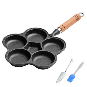 【Fast Shipping】 Heavy Duty Cast Iron Egg Pan 5-Cup Non Stick Wok for Breakfast and Quick Cooking Black Color