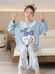 Princess Style Long Sleeve Cotton Pajamas Set for Girls Cute Childrens Home Clothes Spring Autumn Seasonal Soft round Neck