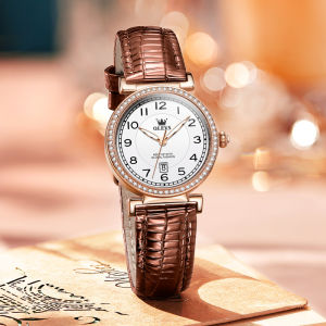 OLEVS | Waterproof Leather Strap Digital Quartz Women Watch