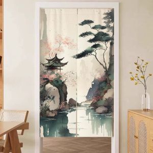 VIKAMA Hoa Mận Phương Đông Nhật Bản Noren Màn Trung Quốc Tranh Mực Cửa Vách Ngăn Vintage Trang Trí Nhà Phong Cách Hiện Đại Polyester