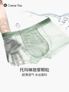 CaesarKiss Mens Ice Silk Boxer Briefs Ultra-Thin Seamless Antibacterial Breathable 2025 New Style Mid-Waist U-Design Home Comfort Underwear