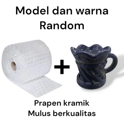tungku wadah dupa krucut tempat bukhur prapen motif kembang / incense burner / mabkhara kramik