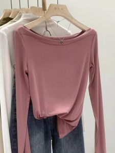 Elegant Long Sleeve Slim Fit T-Shirt One Shoulder Design Fashionable Korean Style Commute Wear Straight Body Type Fit