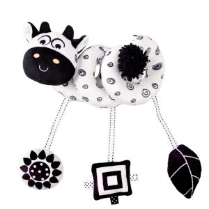 Baby black and white animal Vision inspired crib Move around car around hanging toy Car seat crib Animal Circle Plush Toy Proller Black and White Squeak Animal Toy Travel activity Hanging wind chimes 0-6 months