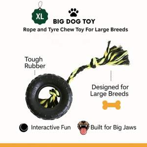 【BIG DOGS】 Power-Chewer Tug Ring / Tyre Toy for Large Dogs - Super Tough Rubber | Dog Toy| Textured Dental Surface | Power-Chewer Ready | Interactive Tug-of-War | Easy-Clean