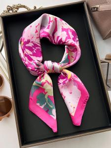 ผ้าพันคอไหมพิมพ์ลายดอกไม้สีชมพูสำหรับผู้หญิง ฤดูใบไม้ผลิและฤดูร้อน ผ้าพันคอสีบาง ตกแต่งด้วยผ้าไหม ดีไซน์เรียบง่าย สัมผัสหรูหรา