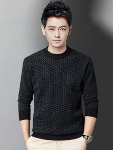 ROMON | Lormen Mens Knitted Sweater Thickened Fleece Warm Round Neck Slim Fit Casual Winter Fashion City Style Long Sleeve Top