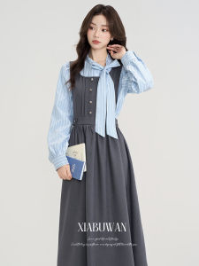 French Butterfly Knot Shirt And Skirt Set Womens Autumn Outfit One Whole Dress Two Piece Set Female College Style A-Line Skirt