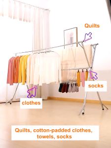 Foldable/Extendable  Stainless Steel 240cm double pole Cloth hanger With wheels | Cloth drying Rack  | Ampaian baju