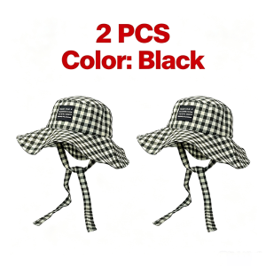WRELS | 1/2PCS Retro Fisherman Hats Women Summer Sun Protection Hiking Bucket Hat Wide Brim Plaid Pattern Camping Travel Sun Cap