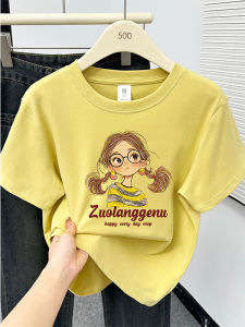Korean Style Girls Printed Casual Short Sleeve T-Shirt Large Size Womens Fashion round Neck Top Cotton Summer Commute Style